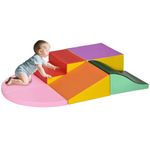 Qaba Kids Soft Play Set, 6-Piece Foam Blocks Set for Toddlers to Climb, Crawl, Slide, Safe Indoor Play Equipment for Kids 12-36 Months, Red, Pink