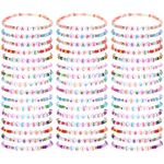 48Pcs Colorful Kids Friendship Bracelet Set Adjustable Beads Bracelets Cute Friendship Princess Pretend Play Bracelet Stretch Beaded Bracelet Preppy Bracelets Set for Girls Women