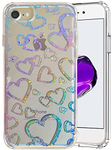 Efitoo Compatible with iPhone SE 3/SE 2/8/7/6/6s Case Glitter Clear with Design Laser Holographic Rainbow 3D Heart Love Sparkle Cute Bling Hard PC & TPU Shockproof Protective Women Girls Phone Cover