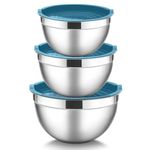 HaWare Stainless Steel Mixing Bowls Set of 3, Metal Salad Nesting Bowls for Baking/Prepping/Serving/Food Storage- 1.5/3/4.5QT, Airtight Lids, Heavy Duty & Dishwasher Safe-Blue