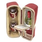 2 Person Deluxe Insulated Wine Cooler Bag for Picnic, Camping and Beach with 2x Polycarbonate Wine Glasses in Mulberry Red