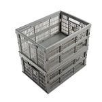 Pack of 2/3/4/5/6/7/8/10 Plastic Folding Storage Crate Box 32Lt Stackable (2 Crates Foldable Racks)