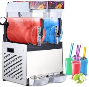 GarveeTech Commercial Slushy Machine,15Lx2 Tank Stainless Steel Slushie Machine Double Tank, Frozen Drink Maker, Temperature Preservation, Stainless Steel Margarita Wine Smoothies Maker, White