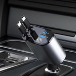 XJlSGXUSG Retractable Car Charger-Fast USB Car Phone Charger 60W-Double TypeC Retractable Cables and 2 USB Ports -Compatible with Galaxy S23+/S23/ S22/ iPhone 15/15 Pro Max/Google Pixel