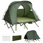 Tangkula 2-Person Camping Cot Tent, 4-in-1 Folding Tent W/Waterproof Cover, Self-Inflating Mattress & Roller Carrying Bag, Portable Elevated Tent W/Shoe Storage Pocket & Lamp Hook (Green)