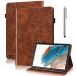 VODEFOX Case for Kindle Fire HD 10 & 10 Plus Tablet (13th/11th Generation, 2023/2021 Release) 10.1",PU Leather Folio Stand Embossed Flower Cover with Card Slots for Fire Tablet HD 10 2023 - Brown