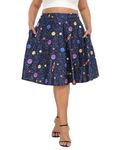 HDE Womens Plus Size Midi Skater Skirt High Waist Knee Length Skirt with Pockets, Solar System, 3X