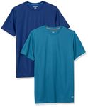 Amazon Essentials Men's 2-Pack Performance Pintec T-Shirt, Teal/Navy, Large