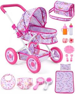 BABESIDE Baby Doll Stroller, Feeding & Bedtime Play Set for 12 Inch Dolls