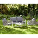 LOCCUS 4 Piece Outdoor/Indoor Patio Furniture Set Waterproof Weaving Rope Couch Sofa Set with Powder-Coated Iron Conversation Bistro Set for Balcony,Lawn,Terrace,Backyard,Poolside Grey