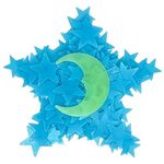 Glow in The Dark Stars for Celling, Glowing Stars Wall Decals, 150pcs Blue Plastic Stars Wall Sticker and A Moon Decor, Removable Murals Decals for Kids Girls Bedding Room Decorations