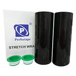 Perfectape Black Heavy Duty Stretch Wrap Film 14" x 1500feet, 80 Gauge, 2-Pack(3000ft Length Total) with Handle, for Wrapping, Moving