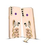 KARWAN®️ 3D Bunny with Folding Stand Back Cover Case Compatible for Redmi Note 8 | Slim electroplated case | Stand case | Soft TPU | Space Astro Theme | Camera Protection-Pink.