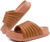 KuaiLu Womens Sandals with Arch Support Orthopedic Slippers Comfortable Lightweight Cushion Recovery Slides Summer Fashion Leather Casual Plantar Fasciitis Shoes Indoor Outdoor Size Khaki 7