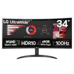 LG Electronics Curved UltraWide Monitor 34WR50QK, 34 inch, 1440p, 100Hz, 5ms Response Time, VA Panel, Smart Energy Saving, Displayport, HDMI