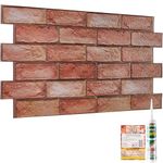 3D Wall Panels with Adhesive Included - 20 Sheets Covering 9.22 sqm | 99.2 sqf - Decorative PVC Plastic Cladding Panels - 96 cm x 48 cm | 37.80 x 18.90 in - Reddish Brown Decorative Brick Effect