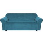 Velvet Sofa Slipcover Stretch Large Couch Covers Soft Sofa Cover Furniture Protector with Non Slip Straps, Slipcover for Sofa, Couch Covers for Dogs, Couch Slipcover (3 Seater, Peacock Blue)