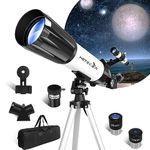 Telescope for Adults, 80mm Aperture 600mm Telescope for Kids & Beginners, Refractor Telescope AZ Mount Tripod Fully Multi-Coated Optics 24X-180X High Magnification, with Phone Adapter & Carrying Bag