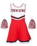 Cheerleader Outfit with Cheerleader Pom Poms - Cheerleader Costume Women Fancy Dress Costume - Ladies Cheerleader Costume High School Cheerleading Dress Halloween Fancy Dress Women