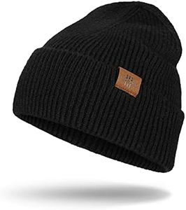 Knit Beanie for Men, Stretchy Soft Warm Daily Cuffed Winter Hats, Unisex Comfortable Wooly Beanie Gifts for Men/Him/Dad, Black