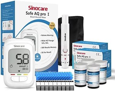 sinocare Blood Sugar Testing Kit, Safe AQ Pro I Blood Glucose Monitor, with Blood Ketone Warning, 500 Memory, with Strips x 100 & Lancing Devices x 100 & Carrying Bag, Results in mmol/L