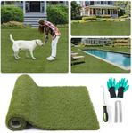 Artificial Turf Rolls 6 Feet x 10 Feet, Indoor Outdoor Artificial Grass for Dog Potty & Drainage Holes, Fake Grass Rug Mat, Astroturf for Garden Landscape Balcony Patio Backyard Decoration