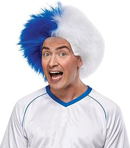 Morris Mario Chiodo Crazy Sports Fan Wig color Blue & White - Fun Spiky Carolina Tar Heels Jays Devils Cowboys Team Troll Style Synthetic