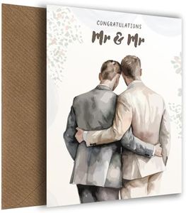 Gay Wedding Day Card - Luxury Watercolour Wedding Cards for Two Grooms - Congratulations Mr and Mr Newlyweds when Tied the Knot!