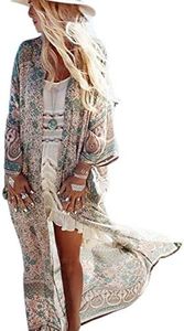 Bsubseach Womens Green Print Bathing Suit Swimsuit Cover Up Beachwear Open Front Kimono Cardigan Swimwear Kaftan