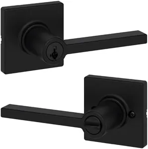 Kwikset Casey Entry Door Handle with Lock and Key, Secure Keyed Reversible Lever Exterior, for Front Entrance and Bedrooms, Matte Black, Pick Resistant Smartkey Rekey Security and Microban