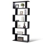 COSTWAY Wooden Bookcase, 5/6 Tiers Freestanding Storage Shelf, Home Office Industrial Decorative Bookshelf Display Stand Rack (Black, 80 x 23 x 192cm)