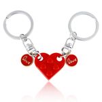 2pcs Brick Key Chain, Detachable Couple Keychains Matching Heart Keychain Heart Friendship Keychain for Lovers Sweet Gifts Valentines Day (Red)