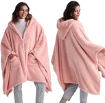 Bedsure Blanket Poncho for Women, Wearable Fleece Blanket with Pockets for Adults, Warm Winter Poncho Shawl, Soft Blanket Wrap Cape as Birthday Gifts for Women Mom (Pink, 36'' x 55'')