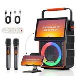 Portable Karaoke Machine with 10.1” Rotatable HD Screen, Wireless Screen Mirroring for iOS & Android, Bluetooth Speaker with Lyrics Display, PA System with 2 Wireless Microphones & LED Lights for Home