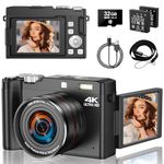 4K Digital Camera 64MP Vlogging Camera with 2.8'' 180-degree Flip Screen, 18X Zoom Camera for Photography with Auto Focus & 32GB Card & 2 Batteries for Teens Students Kids Boys Girls