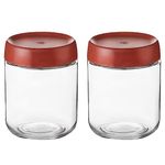 Eidoct 2-Pack 15.8oz Glass Jar with Screw Lid Leakproof Overnight Oats Container, Yogurt Jars, Oatmeal Salad Jars, for Cereals Milk Fruit Condiment Dressing Sauce(2-Pack 450ml Red)