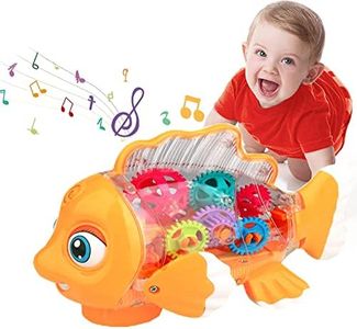 Giochi Musicali Bambini 123 Anno,Giochi per Gattonare con Musica e luci,Pesce Giocattolo per Neonati 6 9 12 18 Mesi,Regali di Compleanno Educativi con Luci e Musica,Movimento di Braccia e Coda