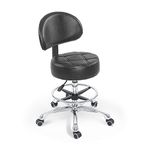 Grace & Grace Height Adjustable Rolling Swivel Stool Chair with Extra Large and Extra Thick Round Seat and Comfortable Backrest Heavy Duty Metal Base for Salon,Massage, Factory, Shop