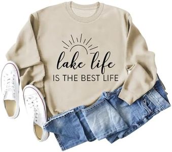 Lake Life is The Best Life Sweatshirt Womens Funny Letter Graphic T-Shirt Casual Long Sleeve Round Neck Tops Blouse Khaki