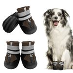 Muecleao Dog Boots, Set of 4 Dog Shoes for Injured Paws, Waterproof Dog Shoes with Reflective Straps and Anti-Slip Sole, Paw Protectors for Small Medium Large Dogs (Brown, L)