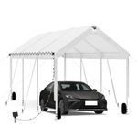 10 * 20 Heavy Duty Carport Canopy - Extra Large Portable Car Tent Garage with Adjustable Peak Height from 9.5ft to 11ft,Removable Roof &Side Walls for Car, SUV,Boats