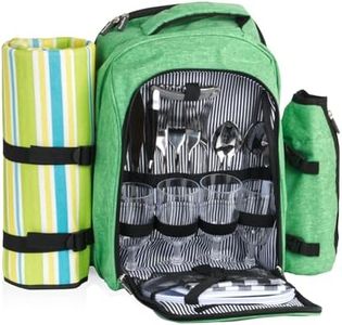 CampFeuer Picknickrucksack 32-teilig | Picknickset für 4 Personen | mintgrün meliert | mit Flaschenhalter, Picknickdecke, Kühlfach und Campinggeschirr | Freizeitrucksack, Campingrucksack