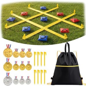 Gocasmus Tic Tac Toe Game - 4 Ft x 4 Ft Giant Tic Tac Toe Bean Bag Toss Outdoor Game for Backyard, Camping, Lawn - Fun Outdoor Games for Adults and Family - Portable Yard Game Requires No Assembly