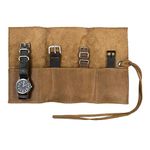 Hide & Drink, Watch Roll Organizer with 4 Slots, Storage Box, Jewelry Roll, Easy Carry On Watchlover Storage, Full Grain Leather, Handmade Travel Case, Single Malt Mahogany