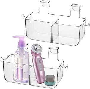 Poeland 2 Pack Over Cabinet Door Organizer, Plastic Storage Bin with 2 Hooks, Over Cabinet Holder for Kitchen, Pantry, Bathroom, Inside or Outside Door (Transparent)