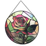 Payutou Hanging Stained Glass Sun Catcher,Rose Hanging Stained Glass for Windows,20cm/7.87inch Sun Catcher Garden Hangings Christmas Mother's Day, Valentine's Day Ornaments Festival Gift