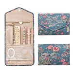 bagsmart Travel Jewellery Organiser, Foldable Jewelry Storage Roll for Journey-Rings, Necklaces, Bracelets, Earrings (Blue Flower Pattern)