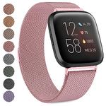 Strap compatible with Fitbit Versa Strap/Fitbit Versa 2 Straps for Women Men, Breathable Stainless Steel Mesh Loop Adjustable Wristband Replacement Metal Strap (Rose pink,Small)