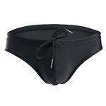 Summer Code Mens Solid Swim Briefs Drawstring Bikini Sport Swimsuit Black