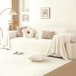 HOKIPO Luxury Rabbit Plush Sofa Throw, Sofa Cover for 3 Seater Sofa, 180(D) x 310(L) cm, Pearl White (AR-5084-WHT)